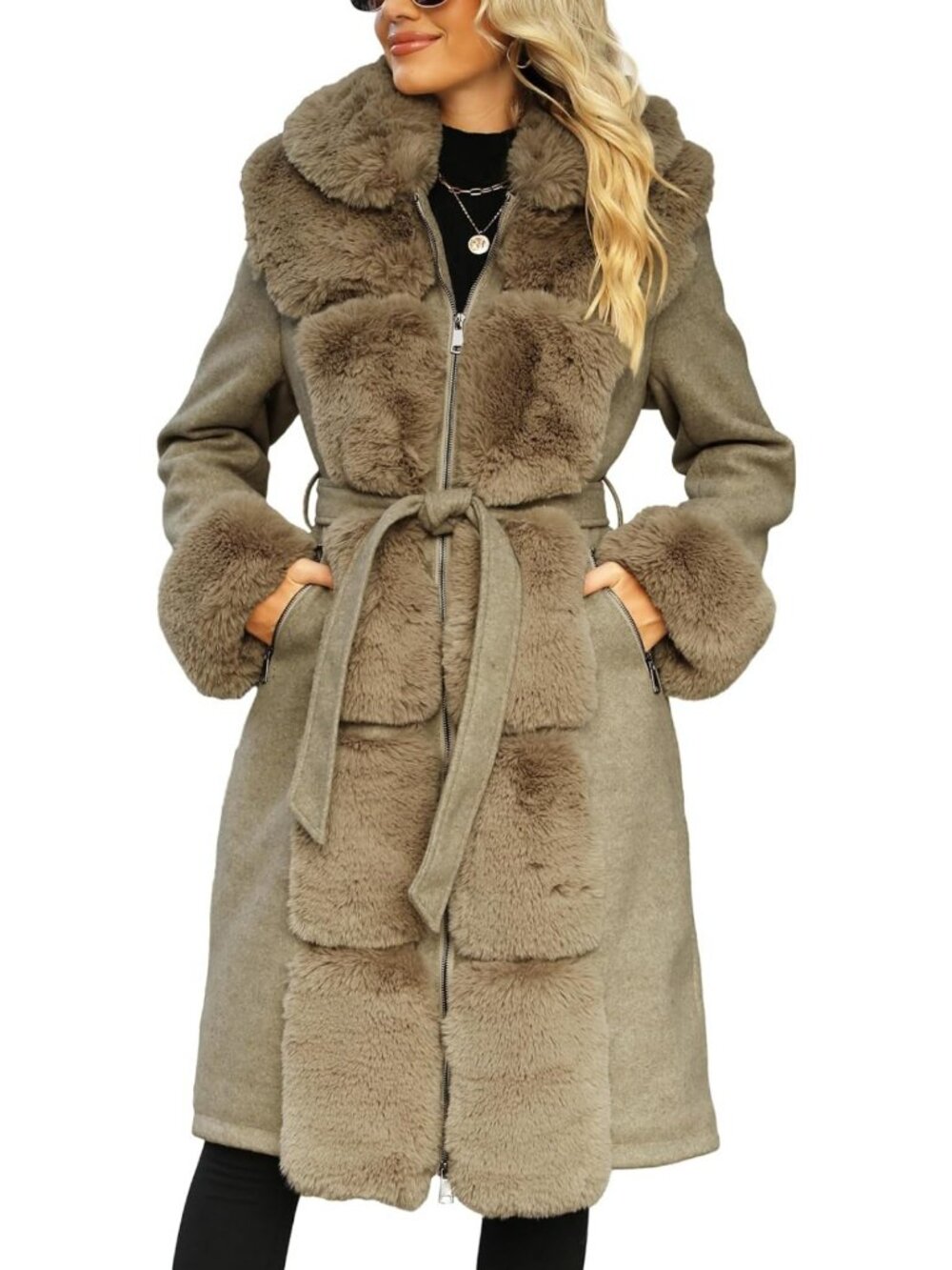 Cozy Faux Fur Jacket for Women | Furry Trim, Thicken, Belted Parka Style